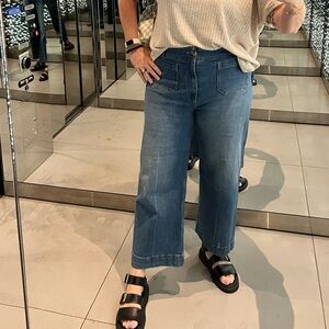 Anthro pilcro cropped wide leg jeans